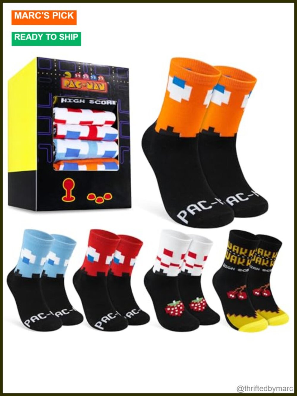 Pac-Man Novelty 5 Pack Crew Socks Cotton Blend Gaming Gift